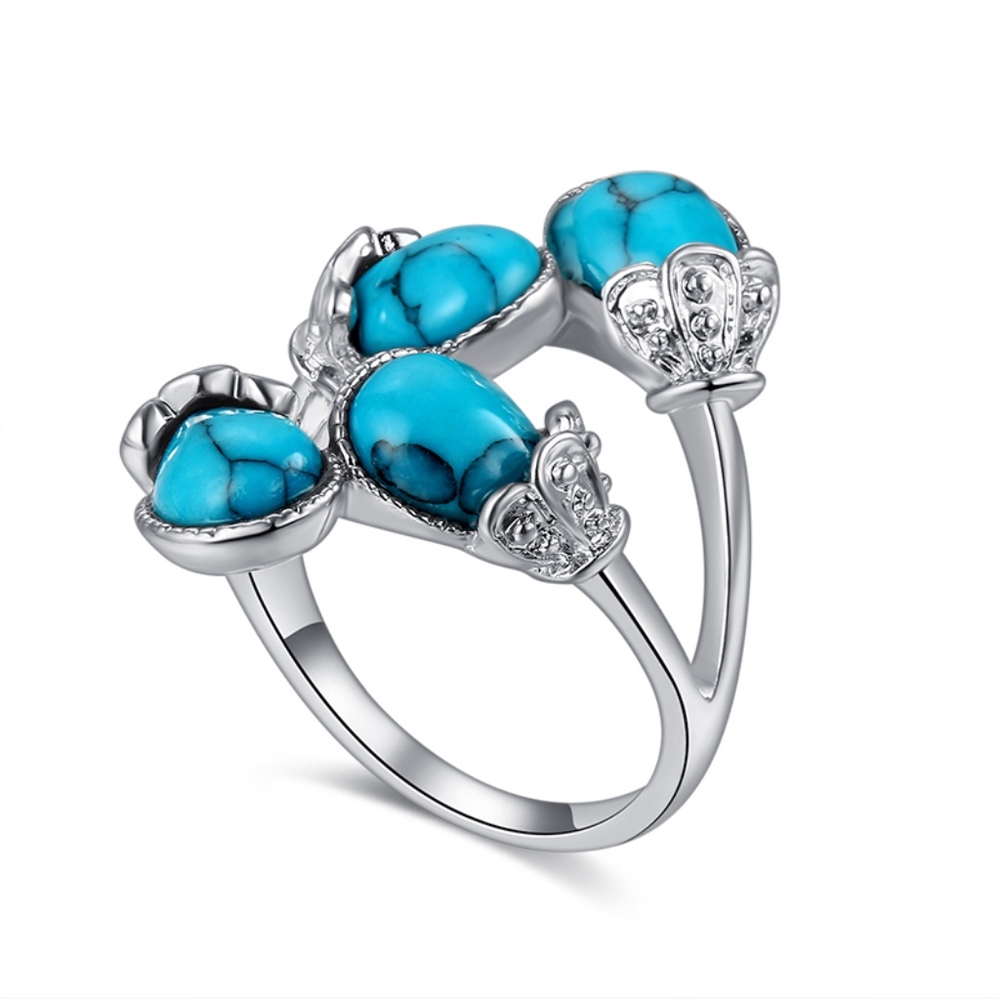 Genuine Turquoise Howlite Gemstone Silver Ring - Picture 5 of 7